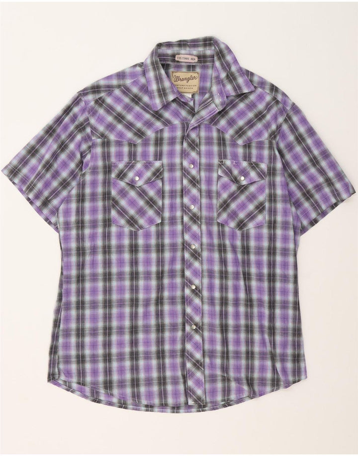 Wrangler Mens Short Sleeve Shirt Medium Purple Check