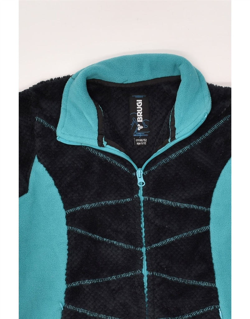 BRUGI Girls Fleece Jacket 11-12 Years Black Colourblock Polyester | Vintage Brugi | Thrift | Second-Hand Brugi | Used Clothing | Messina Hembry 