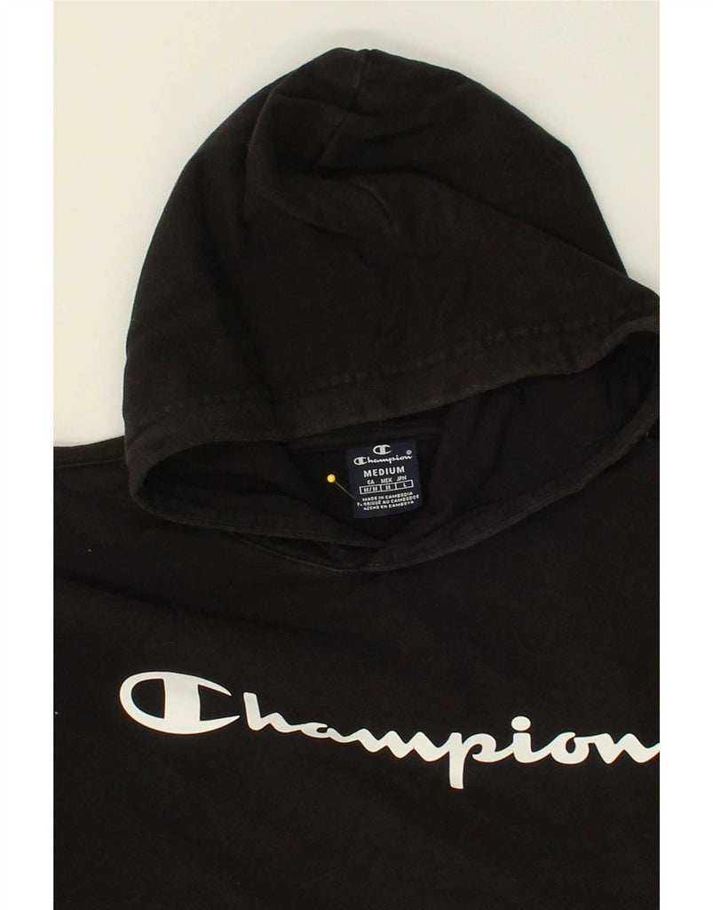 CHAMPION Womens Graphic Hoodie Jumper UK 14 Medium Black Vintage Champion and Second-Hand Champion from Messina Hembry 