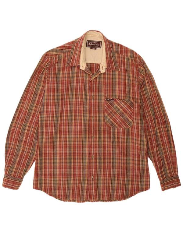 Marlboro Classics Mens Shirt Large Red Plaid Cotton