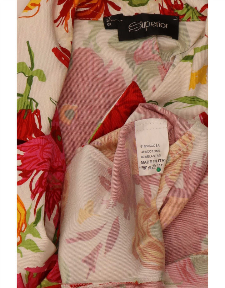 Superior Womens 3 Button 3/4 Sleeve Blazer Jacket IT 48 XL White Floral