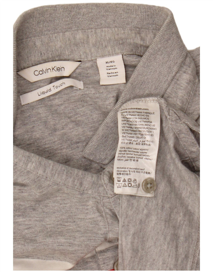 CALVIN KLEIN Mens Polo Shirt XL Grey Striped Cotton