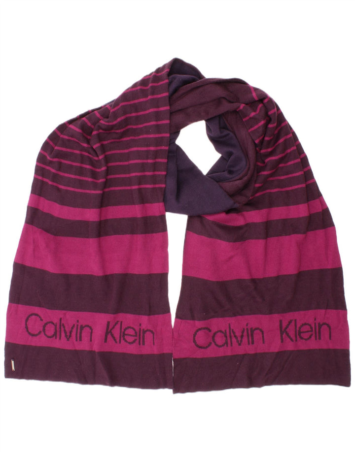 Calvin Klein Womens Graphic Rectangle Scarf One Size Purple Striped Acrylic