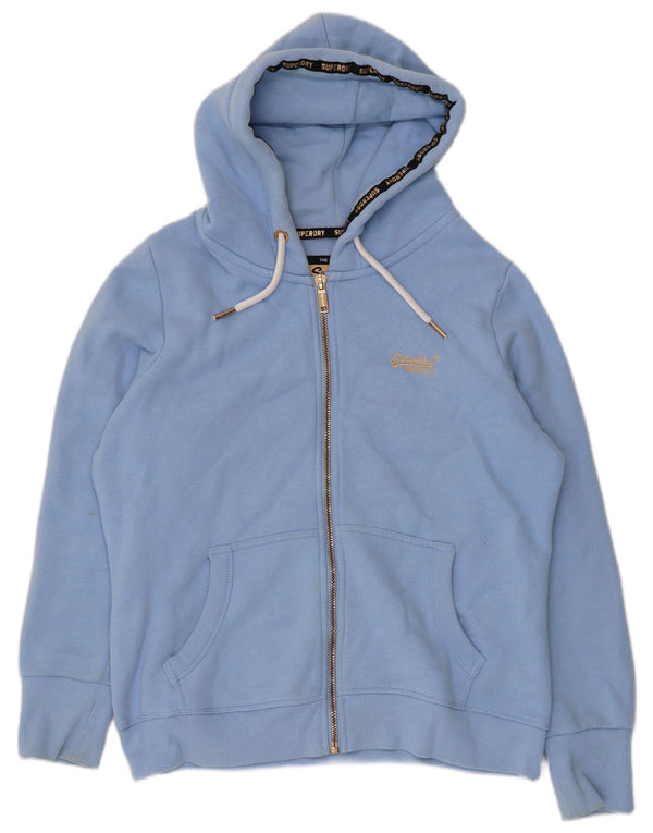 Superdry Womens Zip Hoodie Sweater UK 16 Large Blue Cotton