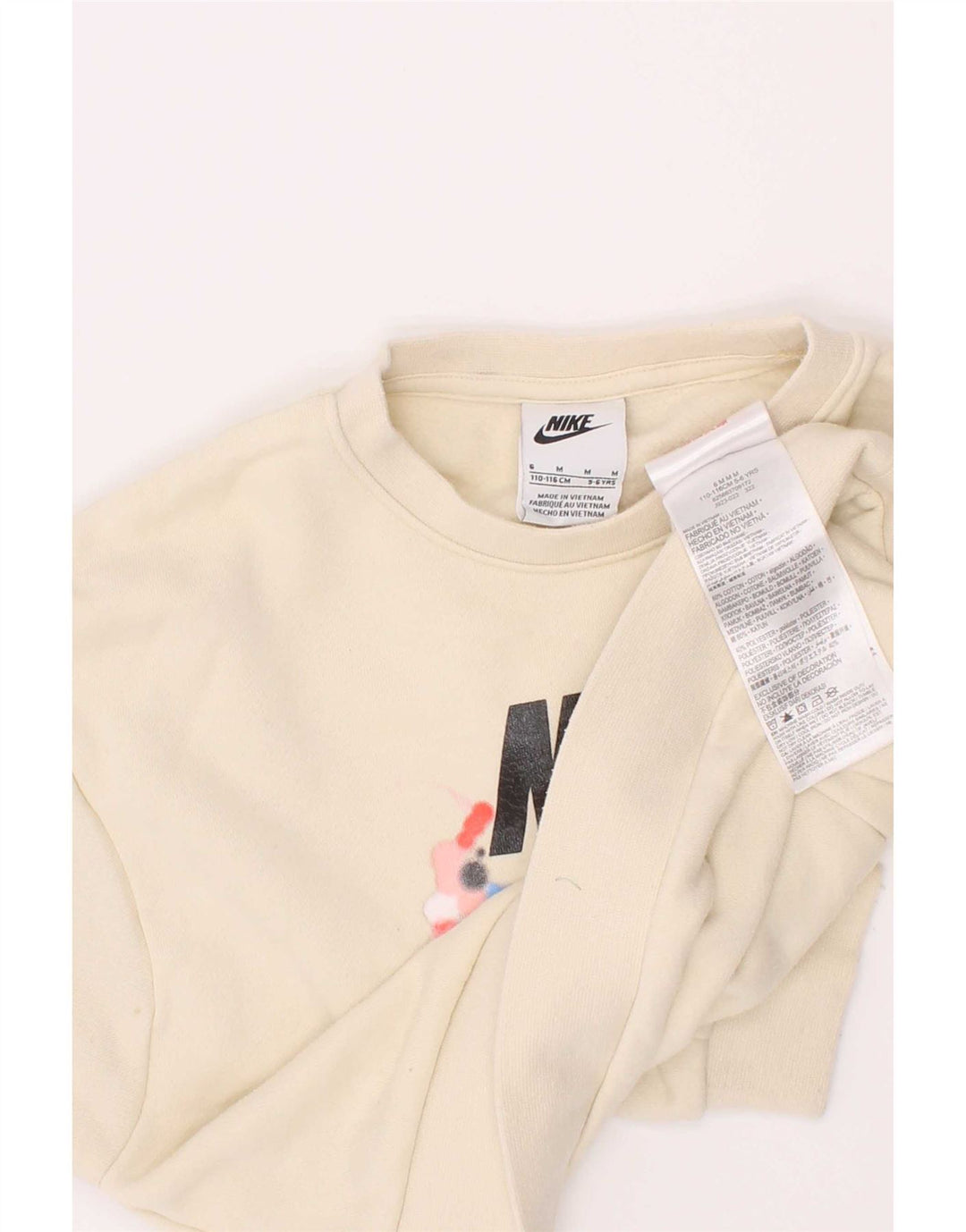 Nike Girls Graphic Sweatshirt Jumper 5-6 Years Medium Beige Cotton