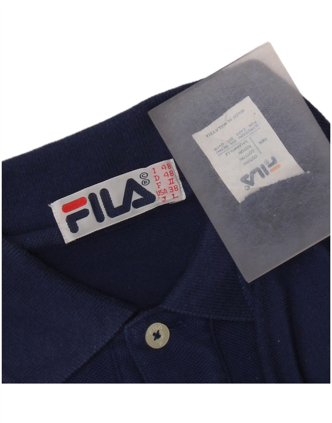 FILA Mens Long Sleeve Polo Shirt IT 48 Medium Navy Blue Cotton