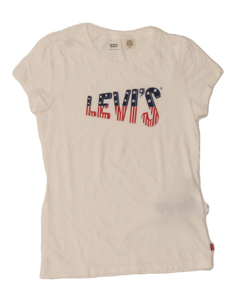 LEVI'S Womens Graphic T-Shirt Top UK 8 Small White Cotton Vintage Levi's and Second-Hand Levi's from Messina Hembry 