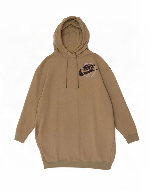 Nike Womens Graphic Oversized Hoodie Dress UK 14 Medium Khaki Cotton