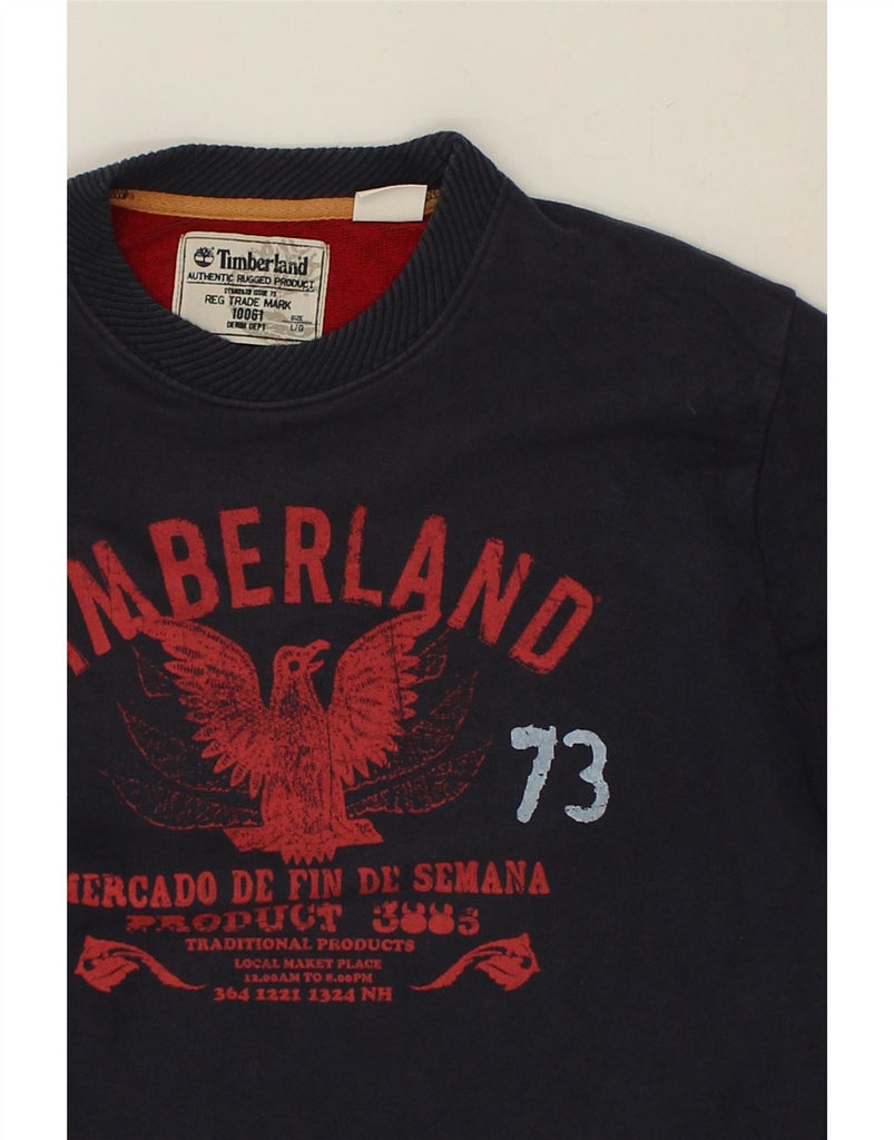 TIMBERLAND Mens Graphic Sweatshirt Jumper Large Navy Blue Cotton Vintage Timberland and Second-Hand Timberland from Messina Hembry 