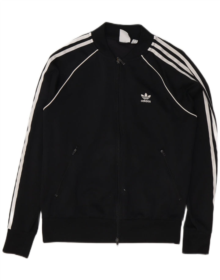 ADIDAS Womens Tracksuit Top Jacket UK 12 Medium Black Polyester