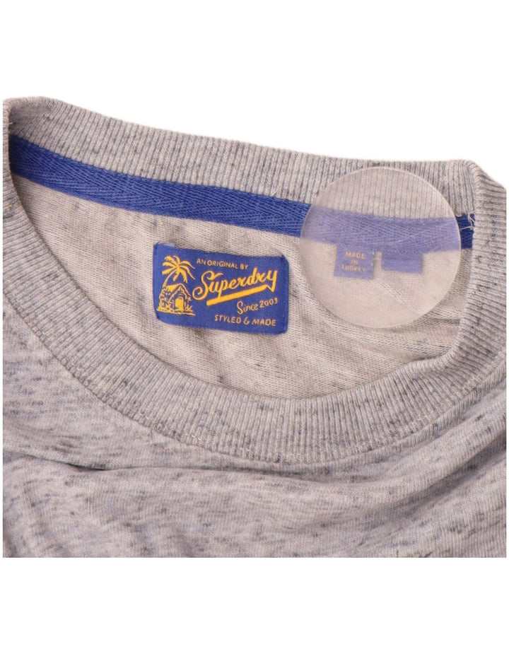 SUPERDRY Mens Graphic T-Shirt Top Medium Grey Flecked Cotton