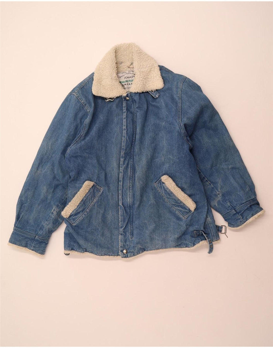 VINTAGE Mens Denim Sherpa Jacket UK 40 Large Blue Cotton