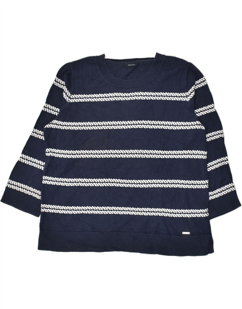 NAUTICA Womens 3/4 Sleeve Boat Neck Jumper Sweater UK 14 Large Navy Blue | Vintage Nautica | Thrift | Second-Hand Nautica | Used Clothing | Messina Hembry 