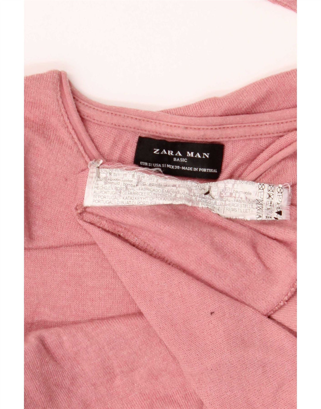 Zara Mens Top Long Sleeve Small Pink Polyester