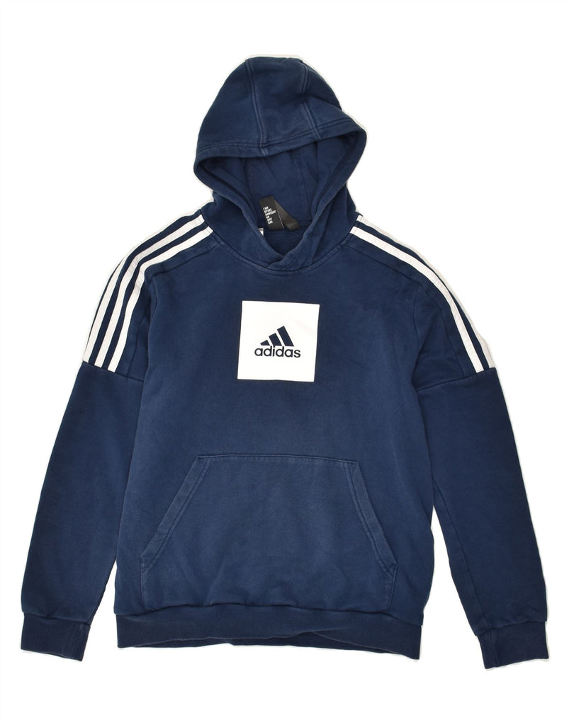 ADIDAS Boys Graphic Hoodie Jumper 13-14 Years Navy Blue Cotton | Vintage Adidas | Thrift | Second-Hand Adidas | Used Clothing | Messina Hembry 