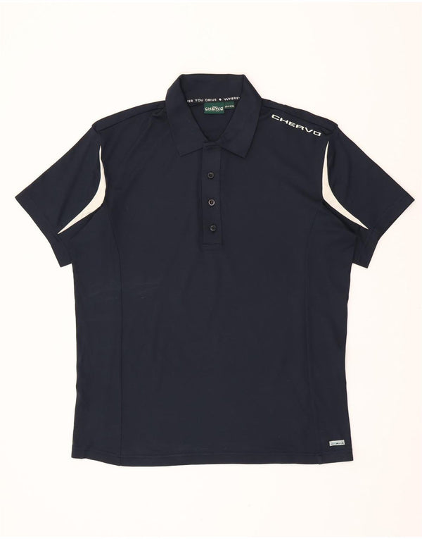CHERVO Mens Polo Shirt IT 54 XL Navy Blue Colourblock Nylon