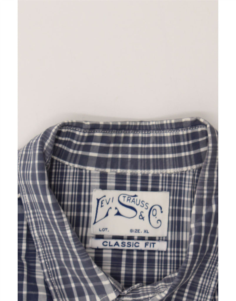 LEVI'S Mens Classic Fit Short Sleeve Shirt XL Navy Blue Check Cotton Vintage Levi's and Second-Hand Levi's from Messina Hembry 