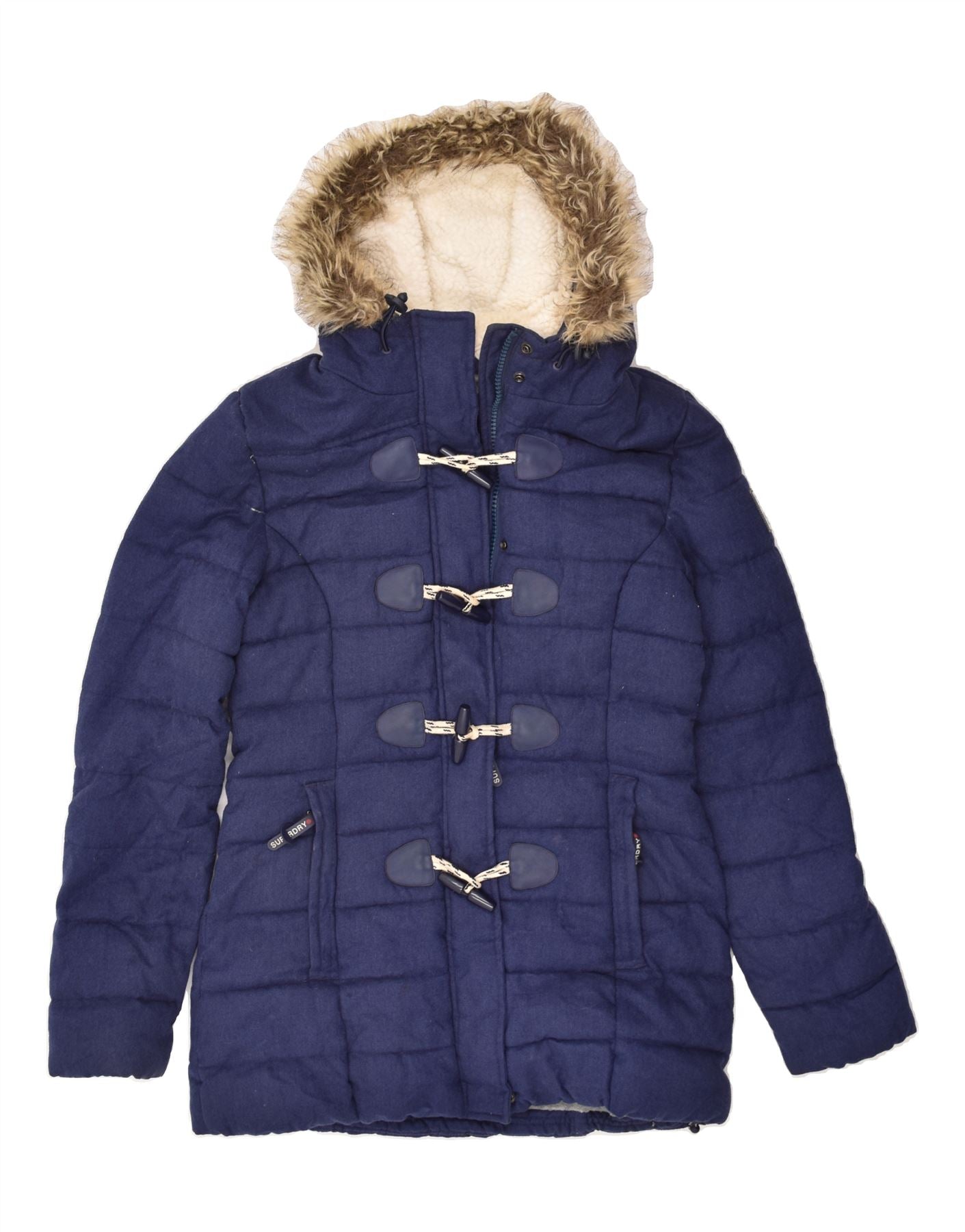 SUPERDRY Womens Hooded Padded Coat UK 10 Small Navy Blue, Vintage &  Second-Hand Clothing Online