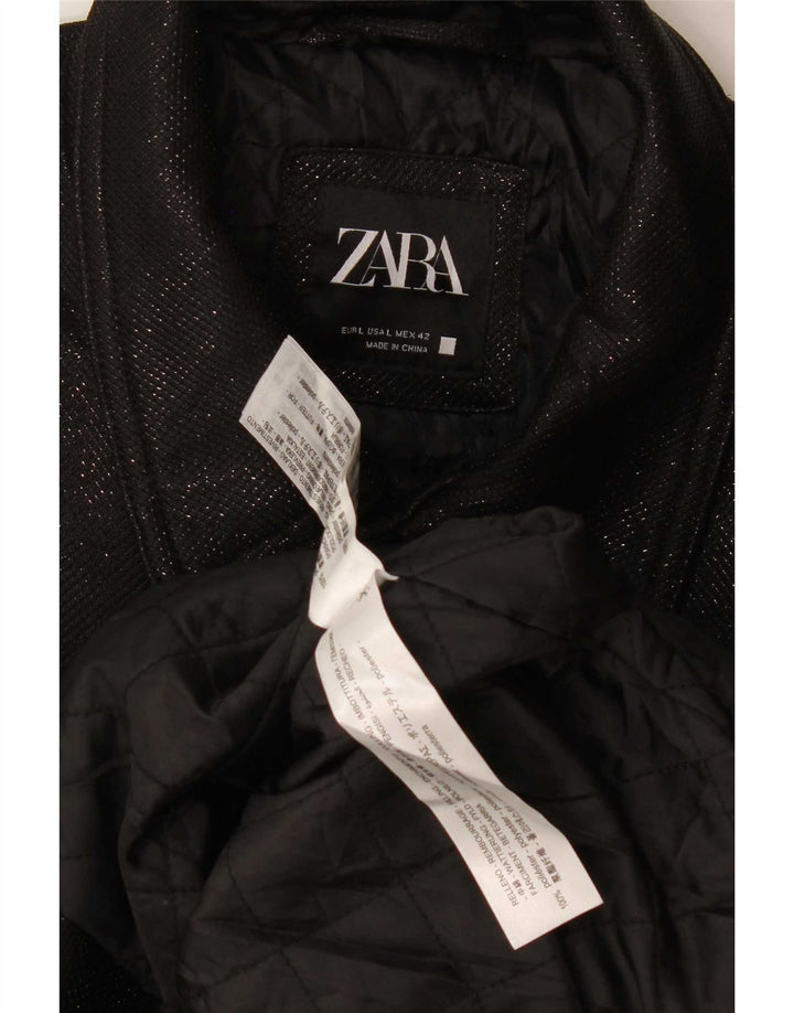 Zara Mens Bomber Jacket UK 40 Large Black Flecked Polyester