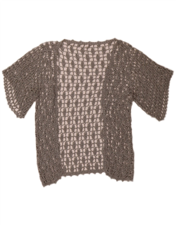 Vintage Womens Short Sleeve Crochet Cardigan Top UK 12 Medium Silver