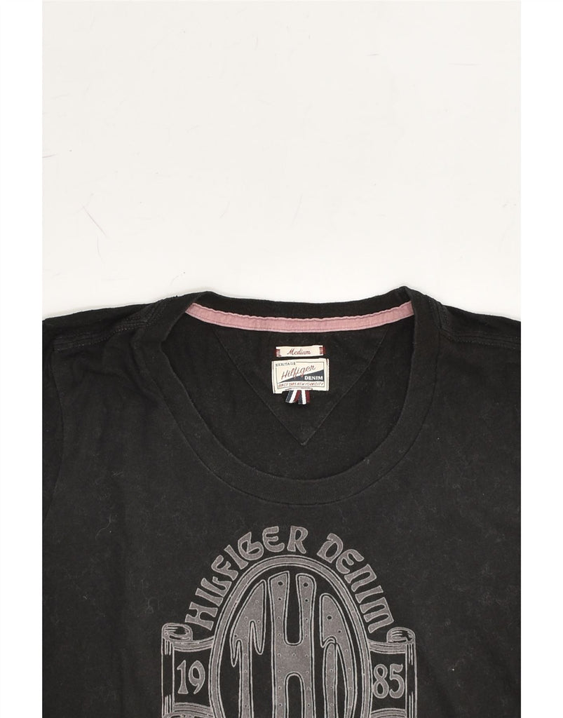 TOMMY HILFIGER Womens Graphic T-Shirt Top UK 12 Medium Black | Vintage Tommy Hilfiger | Thrift | Second-Hand Tommy Hilfiger | Used Clothing | Messina Hembry 