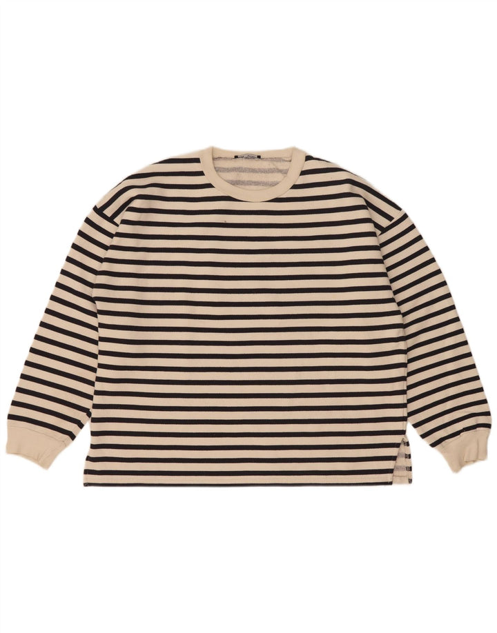 Zara Womens Oversized Sweatshirt Jumper UK 14 Medium Off White Striped