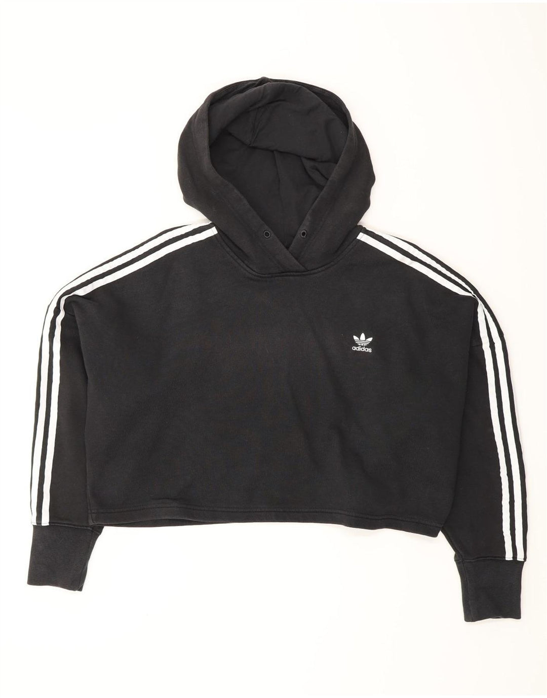ADIDAS Womens Oversized Crop Hoodie Jumper UK 8 Small Black Cotton
