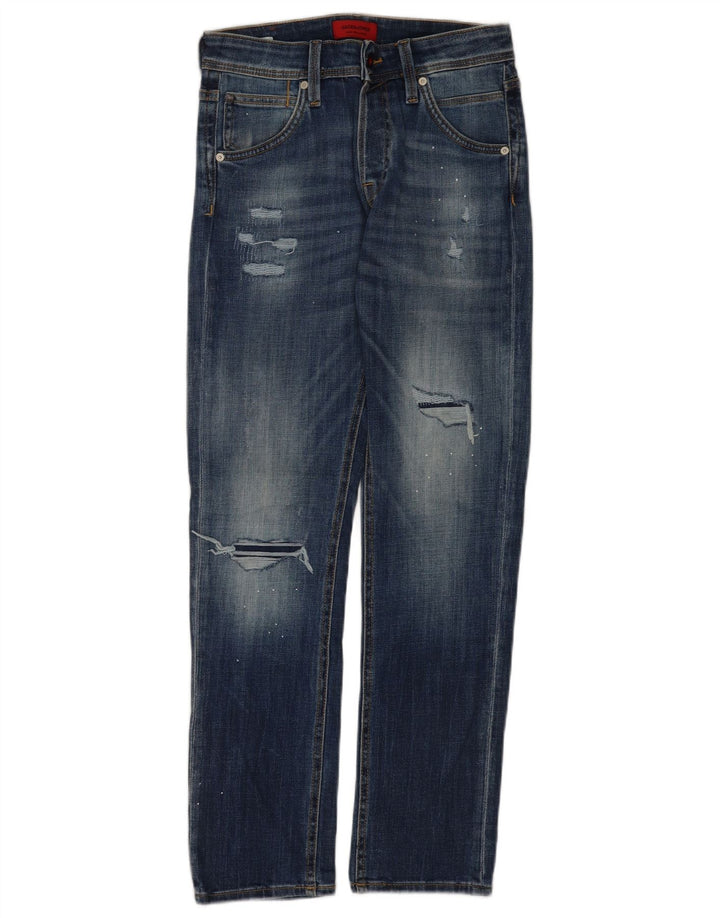 Jack & Jones Mens Distressed Slim Jeans W28 L30 Blue Cotton