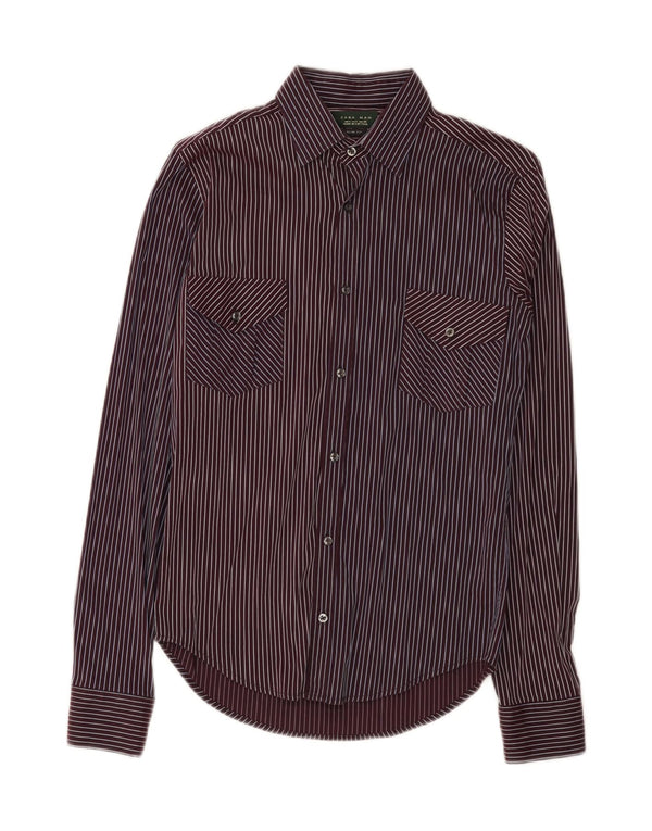 Zara Mens Slim Fit Shirt Small Burgundy Pinstripe
