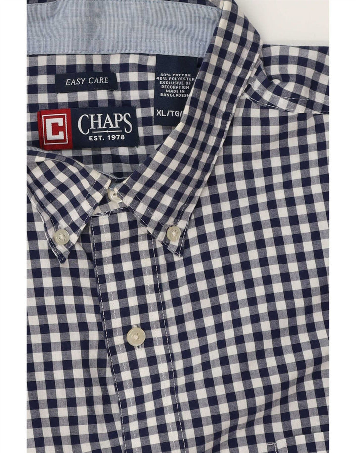 Chaps Mens Easy Care Shirt XL Navy Blue Gingham Cotton