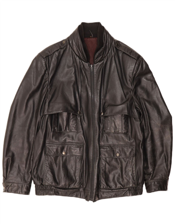 SCHILD Mens Military Leather Jacket UK 40 Large Black Leather