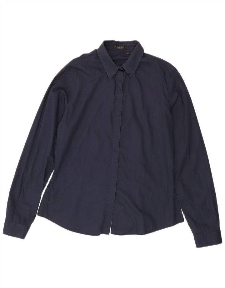 Calvin Klein Womens Shirt US 12 Large Navy Blue Cotton