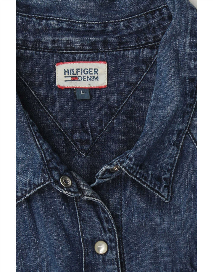 Tommy Hilfiger Womens Denim Shirt UK 14 Large Navy Blue