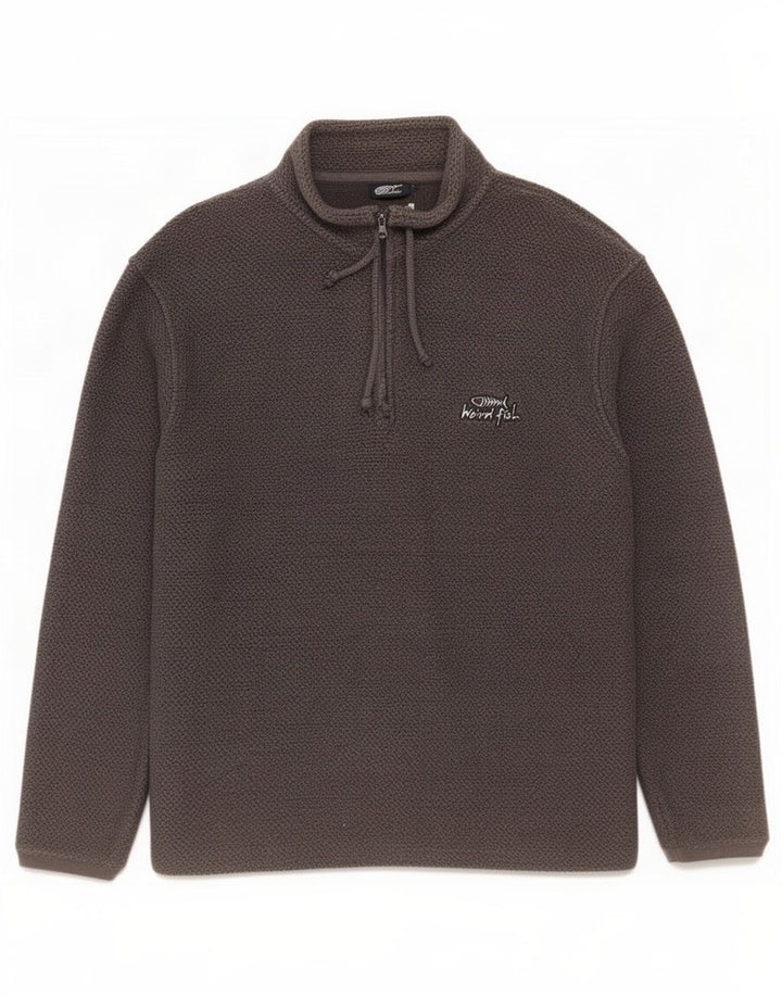 Weird Fish Mens Zip Neck Jumper Sweater Large Grey Cotton