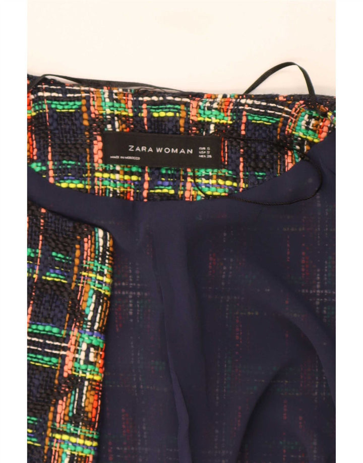 Zara Womens Crop Open Blazer Jacket UK 10 Small Multicoloured Check Cotton