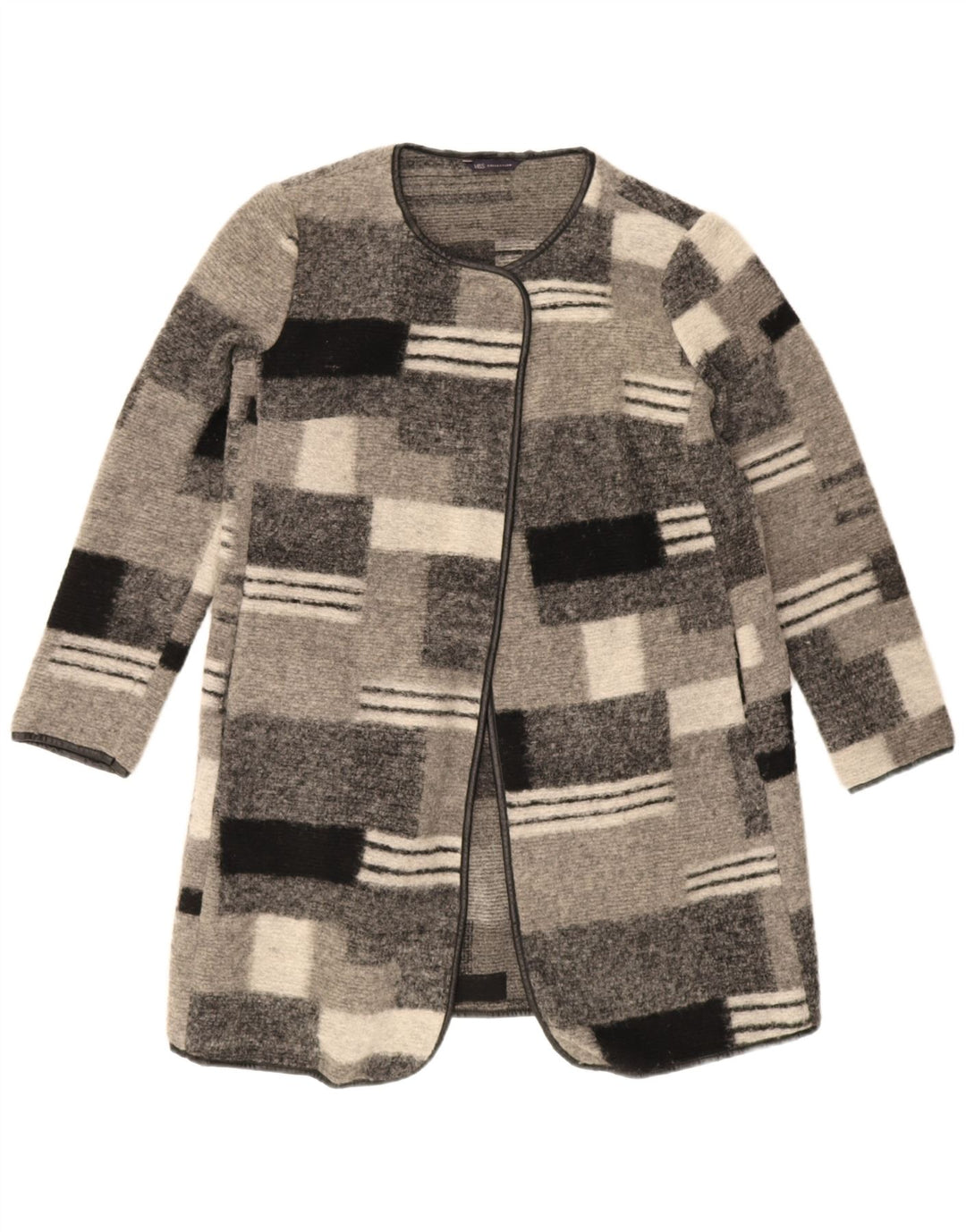 Marks & Spencer Womens Longline Cardigan Sweater UK 12 Medium Grey Check