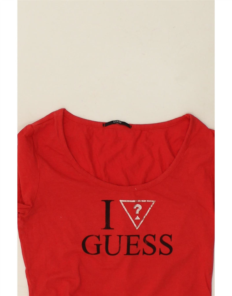 GUESS Womens Graphic T-Shirt Top UK 4 XS Red Vintage Guess and Second-Hand Guess from Messina Hembry 