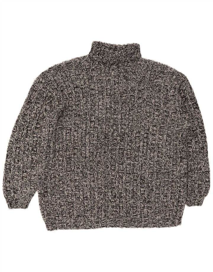 Vintage Mens Roll Neck Jumper Sweater XL Navy Blue Flecked