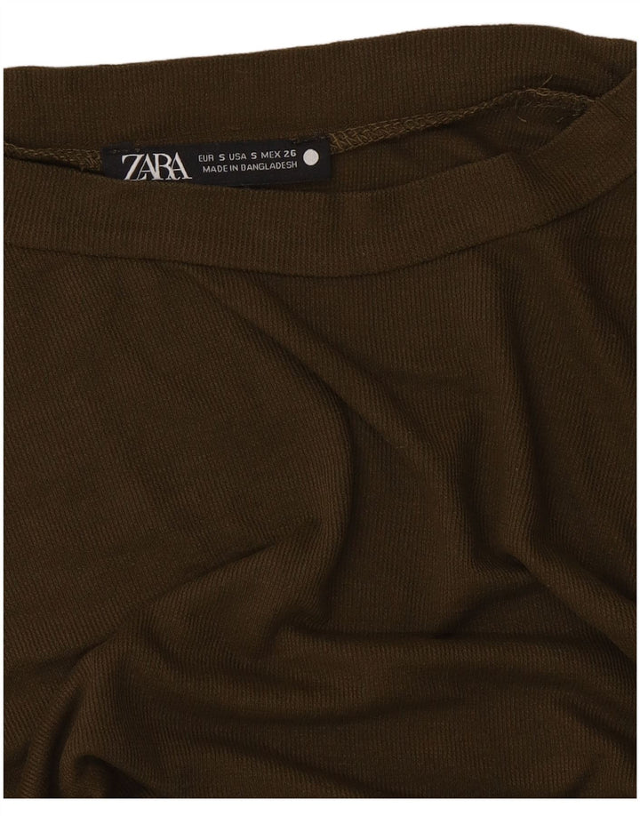 Zara Womens Crop T-Shirt Top UK 10 Small Khaki