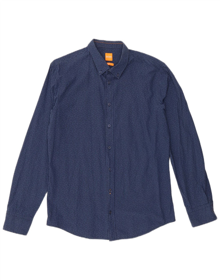 Hugo Boss Mens Slim Fit Shirt Large Blue Gingham