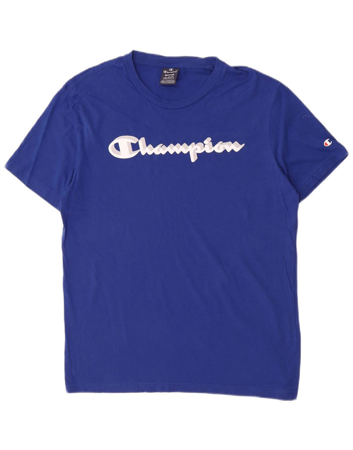 Champion Mens Graphic T-Shirt Top Medium Blue Cotton