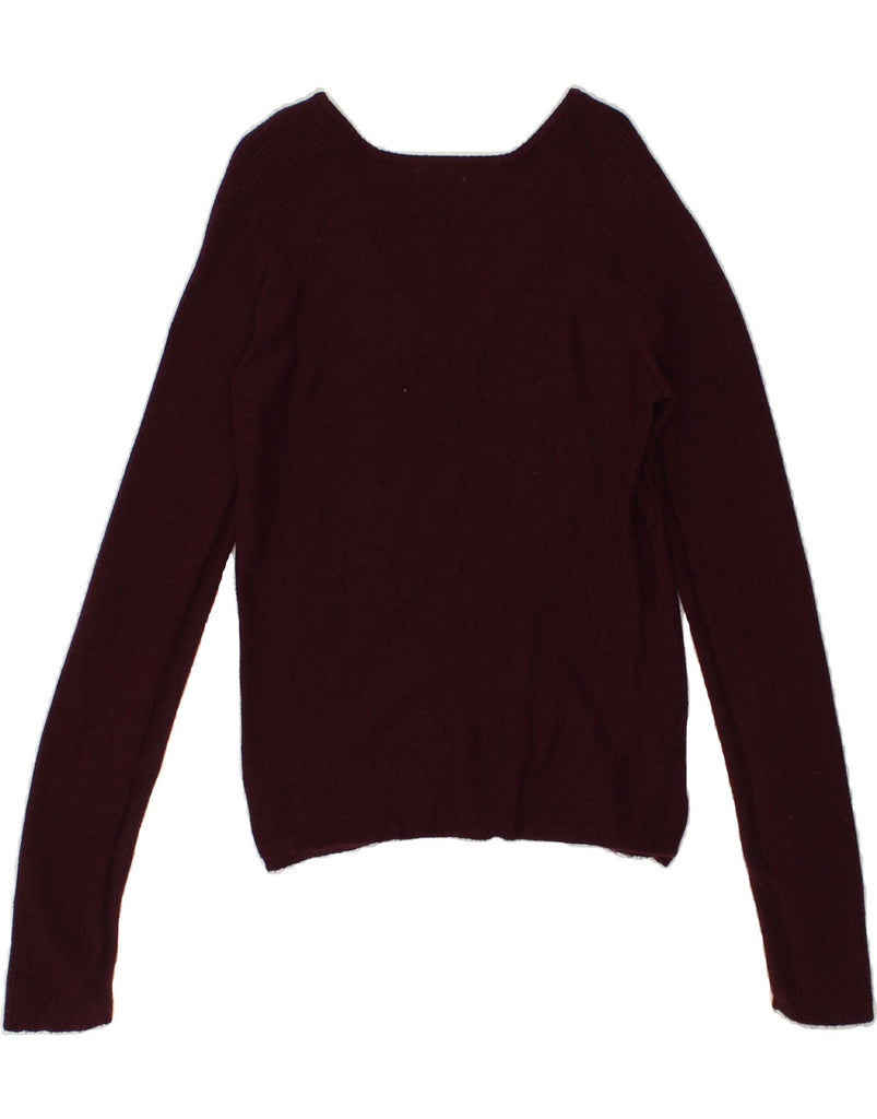 BENETTON Womens Crop V-Neck Jumper Sweater UK 8 Small Burgundy Nylon | Vintage Benetton | Thrift | Second-Hand Benetton | Used Clothing | Messina Hembry 