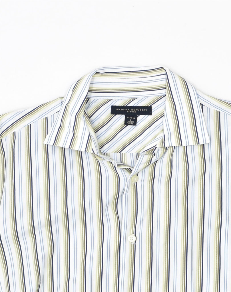 BANANA REPUBLIC Mens Fitted Shirt Size 16 16 1/2 Large White Striped | Vintage | Thrift | Second-Hand | Used Clothing | Messina Hembry 