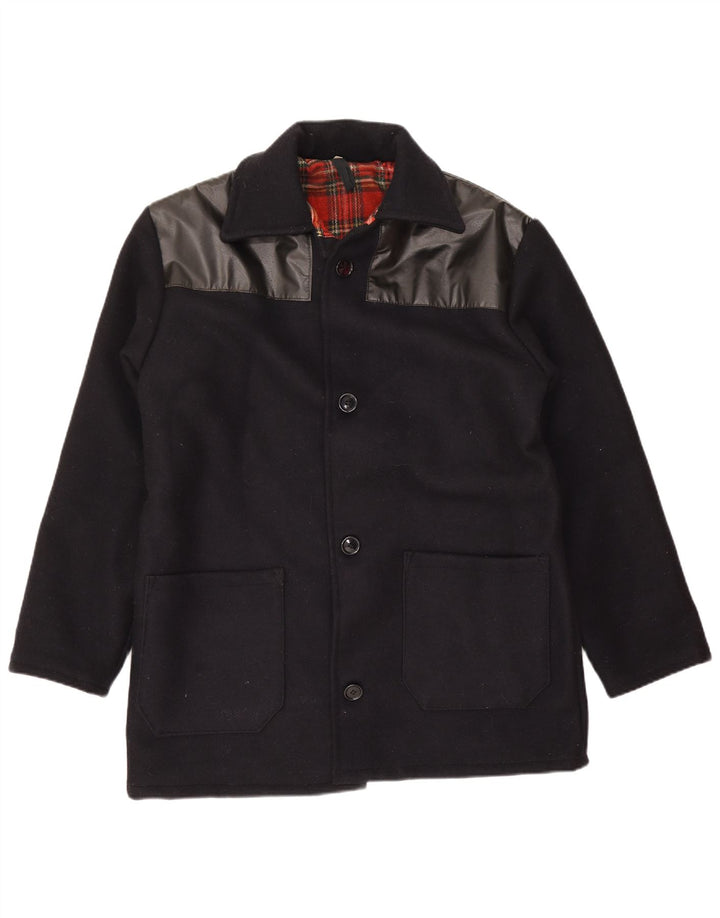 Vintage Mens Bomber Jacket UK 38 Medium Navy Blue Colourblock Wool