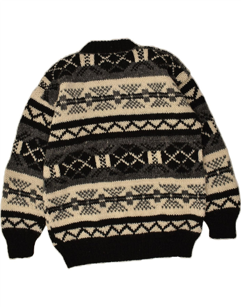VINTAGE Mens Crew Neck Jumper Sweater Medium Black Fair Isle | Vintage Vintage | Thrift | Second-Hand Vintage | Used Clothing | Messina Hembry 