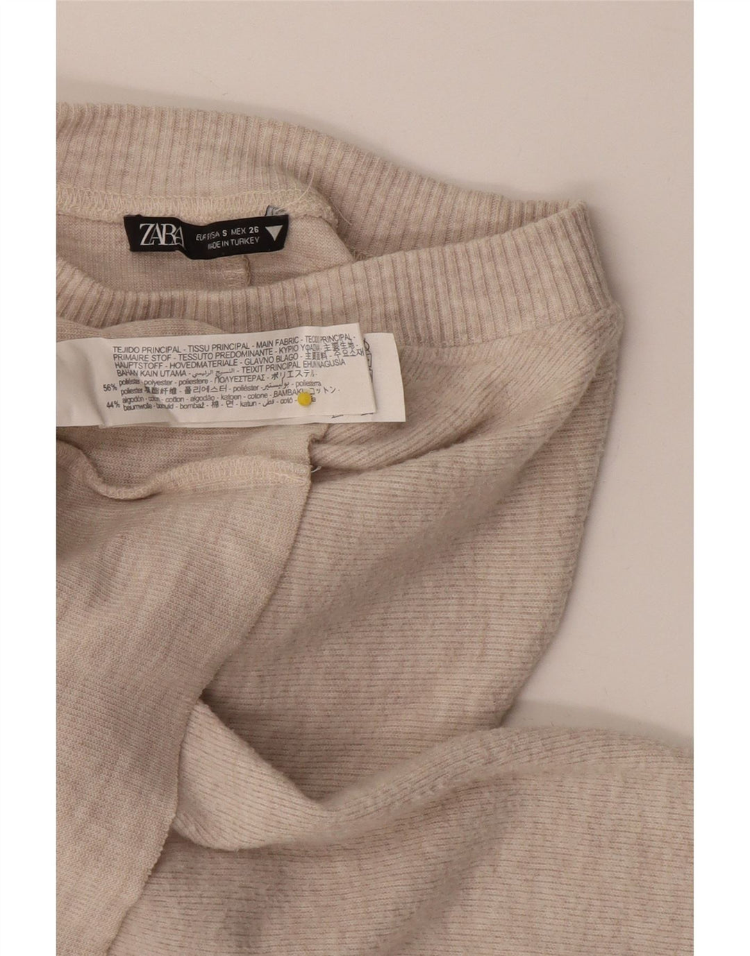 Zara Womens Crop Oversized Crew Neck Jumper Sweater UK 10 Small Beige
