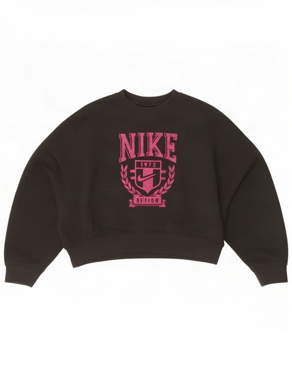 Nike Girls Graphic Oversized Sweatshirt Jumper 5-6 Years XS Black Cotton