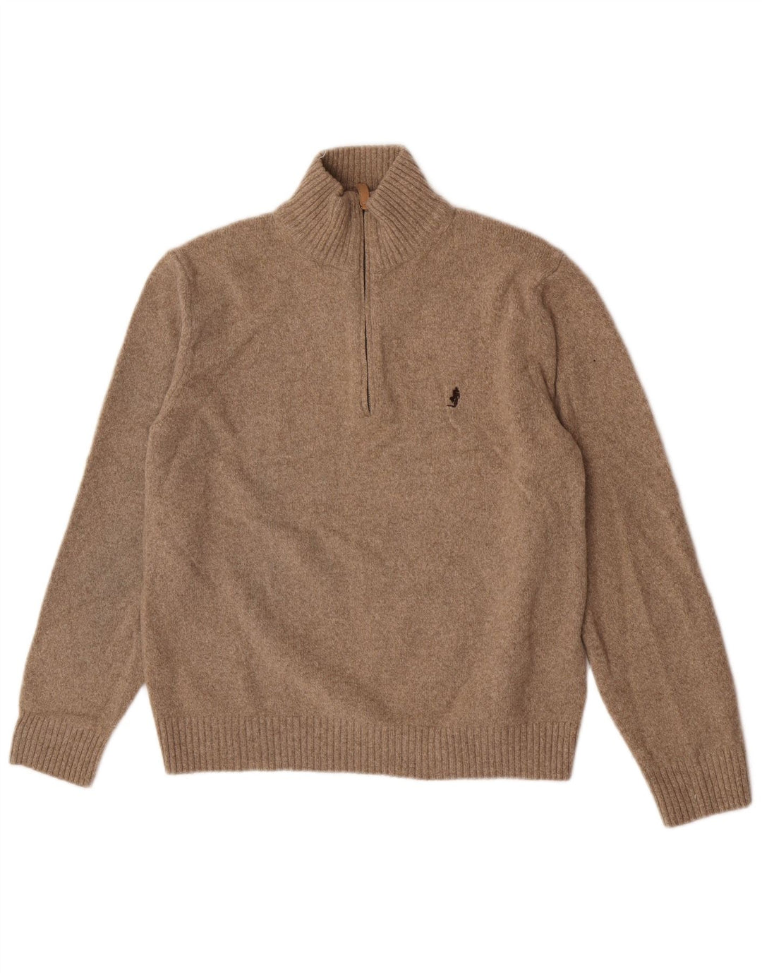 Marlboro Classics Mens Zip Neck Jumper Sweater Large Beige Wool