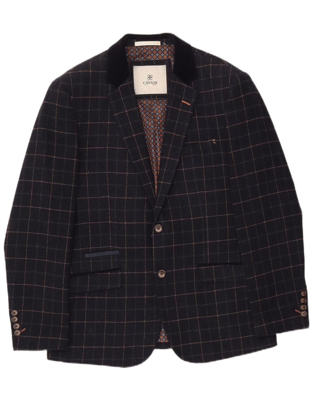 Cavani Mens 2 Button 2 Piece Suit UK 40 Large W38 L32 Navy Blue Check