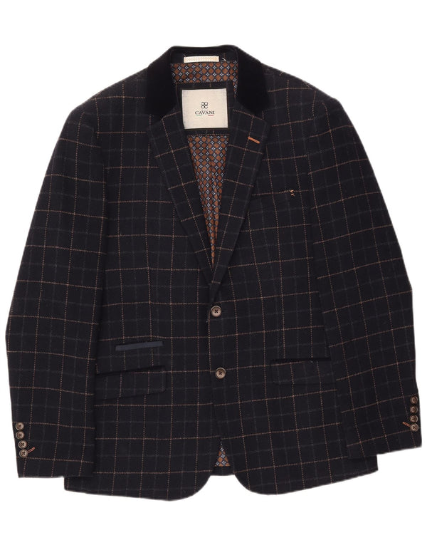 Cavani Mens 2 Button 2 Piece Suit UK 40 Large W38 L32 Navy Blue Check
